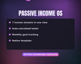 Plantilla de Notion para el seguimiento de ingresos pasivos / Panel de control de 7 fuentes de ingresos / Planificador financiero para emprendedores individuales / Descarga digital