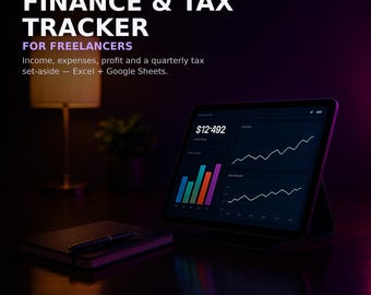 Hoja de cálculo para el seguimiento de finanzas e impuestos de autónomos / Ingresos, gastos, beneficios / Calculadora trimestral de impuestos / Excel + Google Sheets / Descarga digital