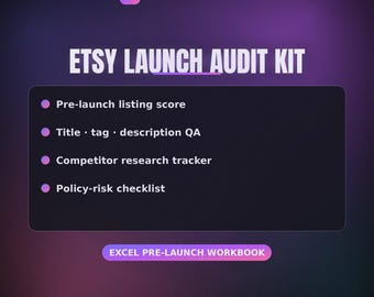 Libro de trabajo de auditoría de listados de Etsy en Excel / Lista de verificación SEO previa al lanzamiento / Optimizador de tiendas de productos digitales / Descarga digital