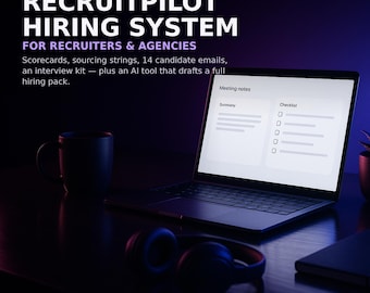 Modello di reclutamento e sistema di assunzione basato sull'IA / Descrizione del lavoro, ricerca booleana, email di contatto, schede di valutazione dei colloqui