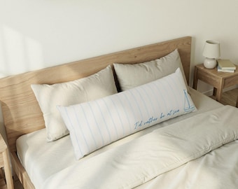 Nautical Body Pillow | Sailboat, Blue Stripes, Coastal Decor (20" x 54")
