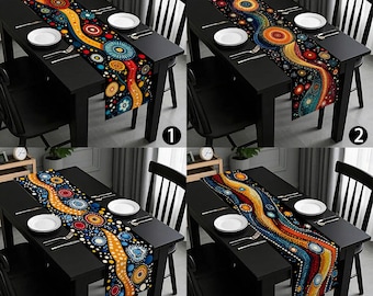Abstract Galaxy Table Runner, Colorful Cosmic Line Art Table Decor, Dreamy Starry Night Modern Dining Table Cover