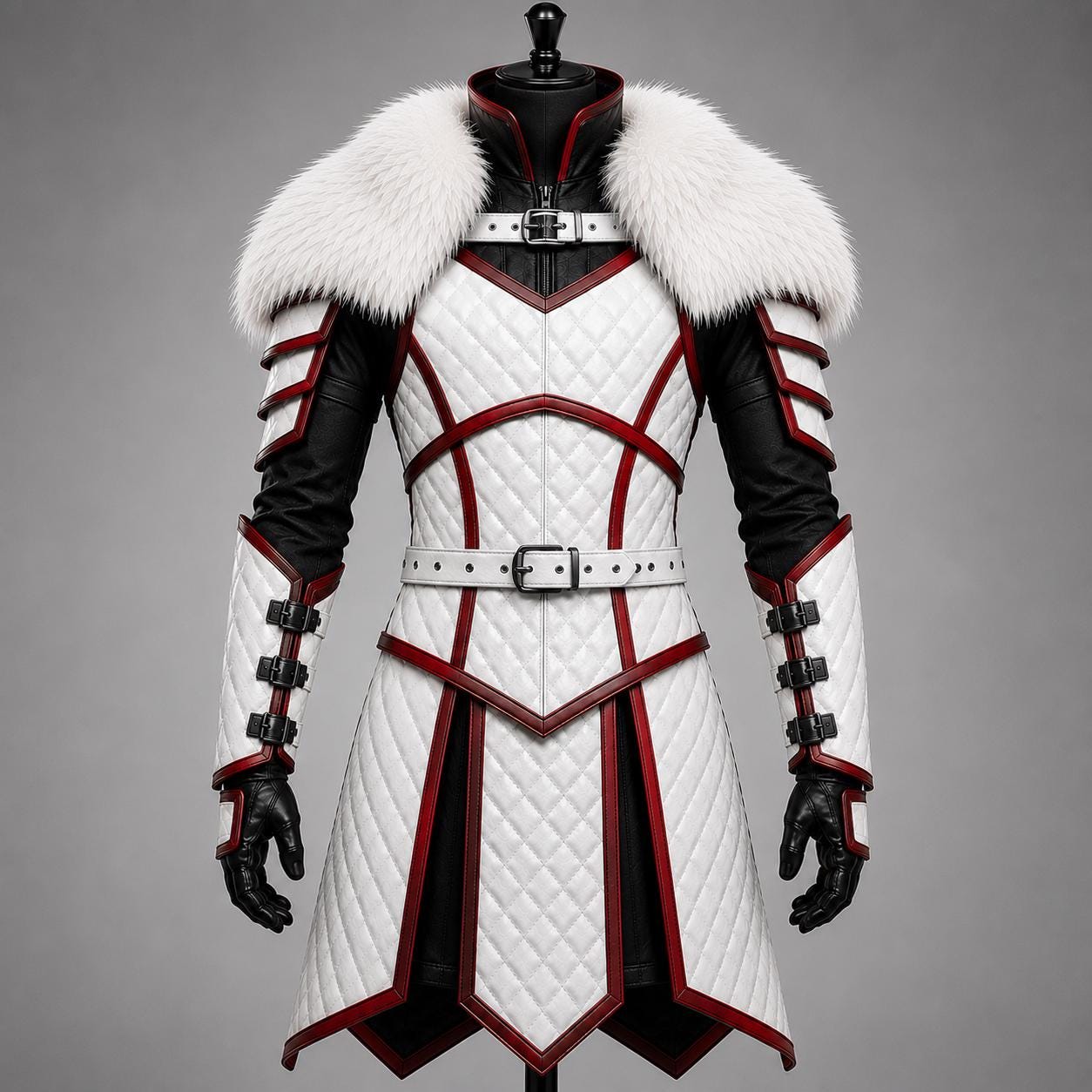 Handmade Quilted Leather Fantasy Armor Medieval Warrior Costume, Faux Fur Collar, Viking LARP Outfit