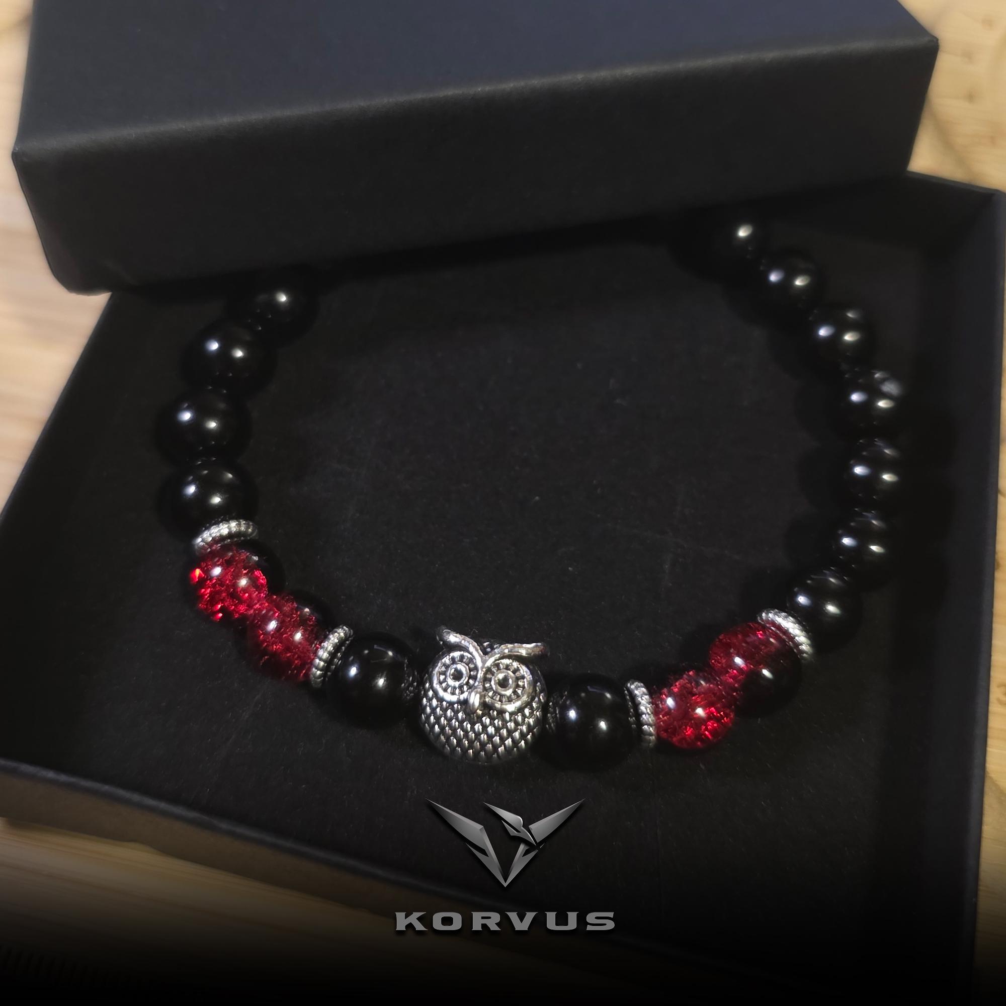 Black Onyx Owl Bracelet Men Silver | Natural Stone Beaded Bracelet | Handmade Men's Jewelry | Ow
