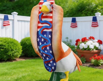4. Juli Hot Dog Outfit für Porch Goose Statue, lustiges Neuheits-Feiertagsgeschenk für amerikanische Gartenliebhaber