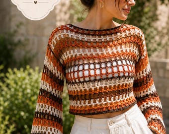 Netz Pullover Häkelanleitung PDF | Angesagte Boho Bluse | Leichtes Anfänger Top | Durchsichtige Strickoptik | Übergroßer Sommerpullover