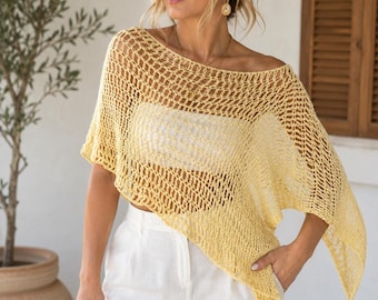 Crochet Poncho Pattern, Summer Mesh Poncho PDF, Draped Crochet Cover Up, Boho Beach Top Pattern, Easy Treble Crochet Poncho Tutorial