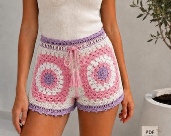 Grandma Square Shorts Häkelanleitung PDF, Boho Sommer Shorts Muster, einfach anfängerfreundliches Häkelanleitung, Festival Shorts DIY