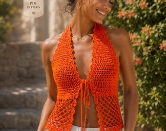 Neckholder Bluse häkeln, Netz Sommer Top PDF, rückenfreies Häkeltop Tutorial, verstellbares Boho Festival Top, anfängerfreundlich