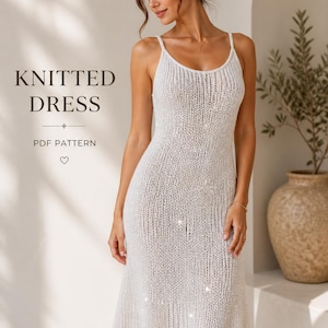 Modello PDF per abito elegante all'uncinetto / Abito lavorato a maglia con paillettes scintillanti / Adatto ai principianti, taglia regolabile, completo estivo, download immediato fai da te