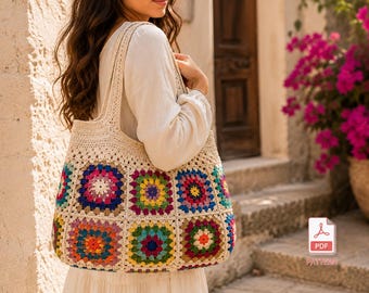 Bunte Oma Quadrat Tasche Häkelanleitung PDF | Boho Sommer Tragetasche Tutorial | Anfänger Freundliche handgemachte häkeln Geldbörse