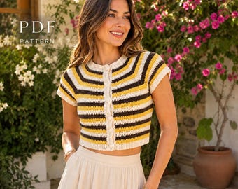 Trendy Crop Top Häkelanleitung, gestreifte Häkelanleitung, PDF, trendige Crop Top Häkelanleitung, nahtloser Raglan Pullover, anfängerfreundliches DIY Top