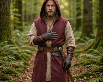 Hooded Surcoat Costume - Viking Cloak Tabard Sleeveless Tunic Larp Outfit Medieval Style Fantasy Events Gift for Cosplay