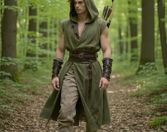 Cape à capuche viking - surcoat médiéval cosplay costume GN tenue reconstitution historique cadeau unisexe pour aventuriers
