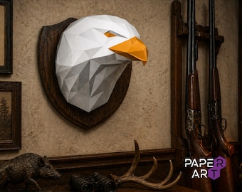 Low Poly Eagle Head Papercraft Template PDF, DIY 3D Paper Sculpture, Animal Trophy Wall Decor, Printable Pattern, Geometric Wall Art