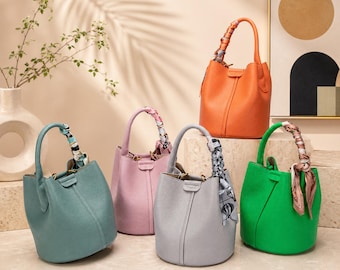 Genuine Leather Bucket Bag | Large Capacity Shoulder Crossbody Handbag