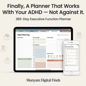 Planificador digital para TDAH, planificador de funciones ejecutivas en PDF, planificador de 365 días sin fecha, planificador GoodNotes, planificador diario para TDAH (descarga imprimible)