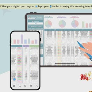 Peut inclure: Un mod&egrave;le de suivi des probl&egrave;mes num&eacute;riques affich&eacute; sur une tablette et un &eacute;cran de smartphone. L'interface comprend des graphiques circulaires, des histogrammes et un tableau de donn&eacute;es d&eacute;taill&eacute;. Le texte indique : Utilisez votre stylet.