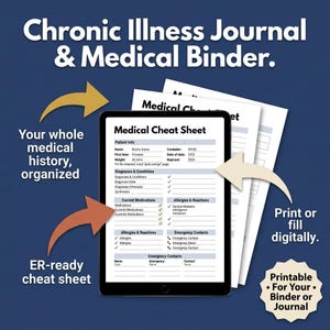 Chronic Illness Journal, Medical Binder – Digital Hyperlinked PDF for iPad, Samsung, or Printable – Symptom Tracker for Migraines, IBS
