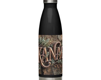 Botella de agua de acero inoxidable del Valle de Okanagan, ideal como recuerdo para excursionistas, campistas y amantes de la naturaleza, el aire libre, los bosques y los lagos.