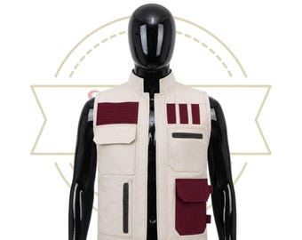 Op Cassian Andor S2 geïnspireerd vest | Rebellenintelligentie-cosplay | Crème en bordeauxrood tactisch utility-jack