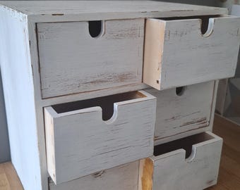 Cajonera de boticario vintage blanca envejecida / Mini cajonera rústica de madera