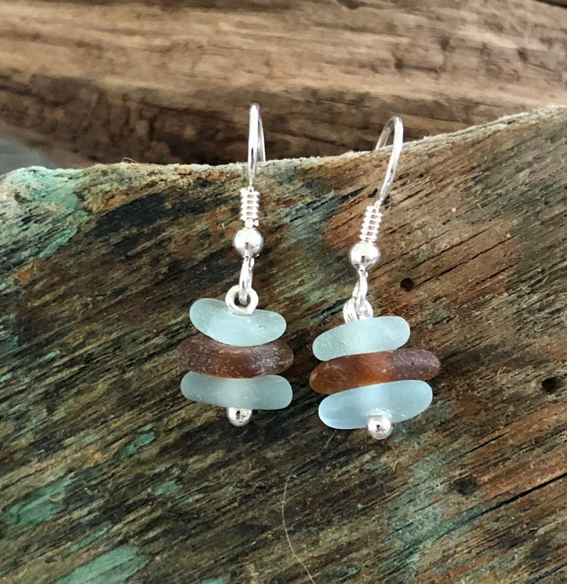 Sea Glass Jewelry Aqua Blue And Brown Sea Glass Earrings