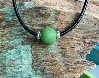 Genuine Sea glass Jewelry- Green Sea glass marble necklace