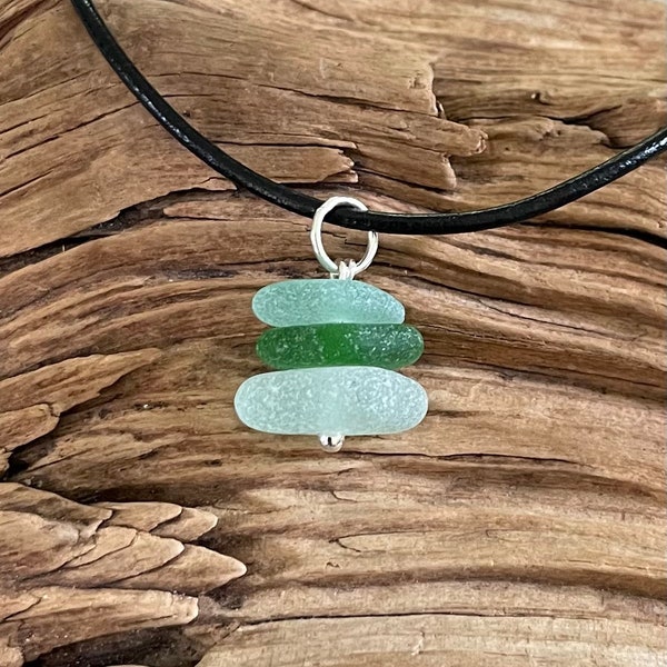 Sea glass jewelry- Aqua blue and Green sea glass Cairn stack