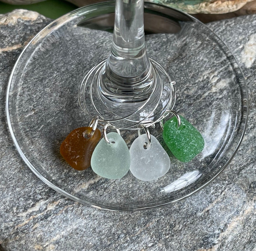 Genuine Sea Glasssea Glass Wine Charms Etsy