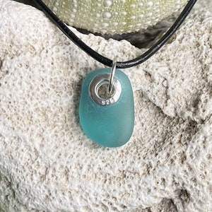 Sea glass jewelry Dark Aqua Blue sea glass set with a sterling silver grommet image 5