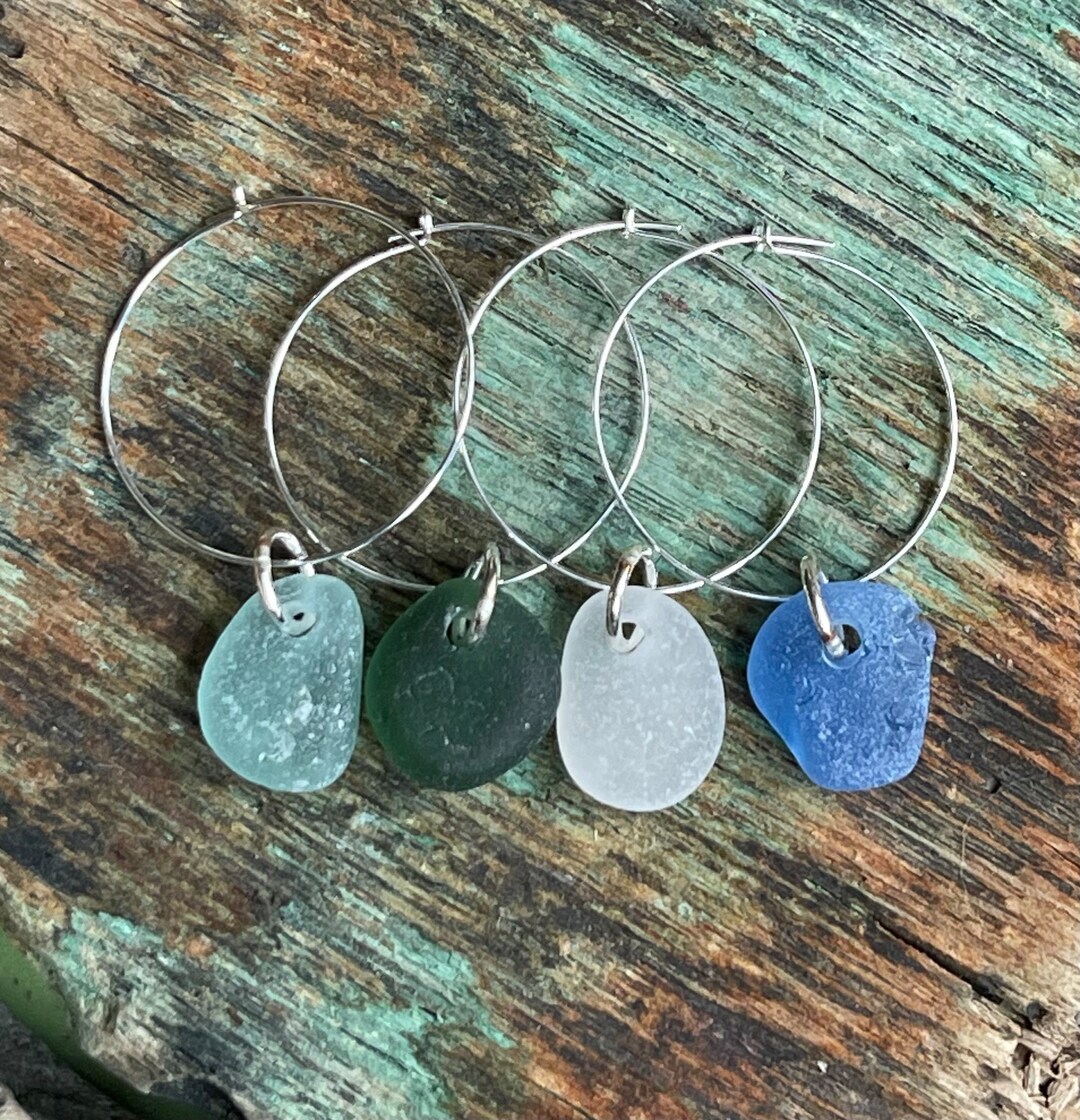 Genuine Sea Glasssea Glass Wine Charms Etsy