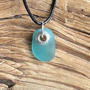 Sea glass jewelry Dark Aqua Blue sea glass set with a sterling silver grommet image 1