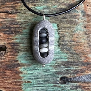Beach stone jewelry- beach stone necklace with cairn stack