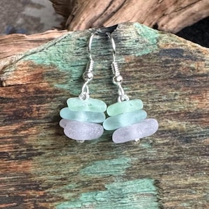 Sea glass jewelry- Aqua blue, Purple and Sea foam green Sea glass earrings