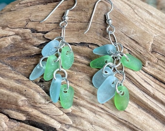 Sea glass jewelry- earrings with Aqua blue and Green sea glass