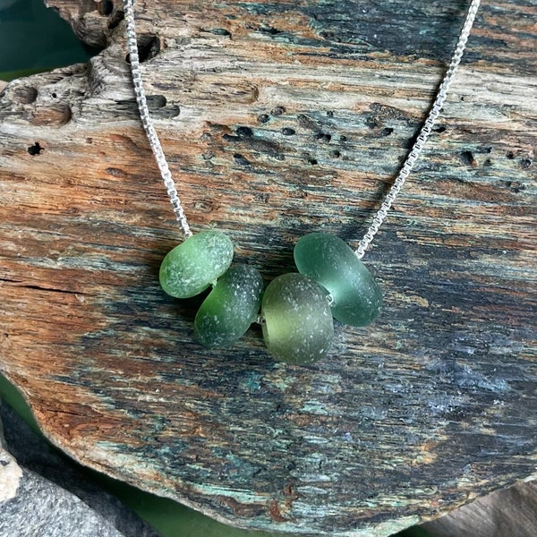 Sea glass necklace-Lime green, Green, Moss green and Teal green sea glass.