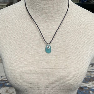 Sea glass jewelry Dark Aqua Blue sea glass set with a sterling silver grommet image 4