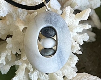 Beach stone jewelry- beach stone necklace with cairn stack