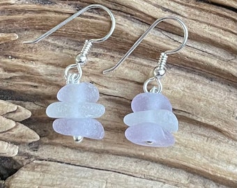 Sea glass jewelry-White and Purple Sea glass earrings