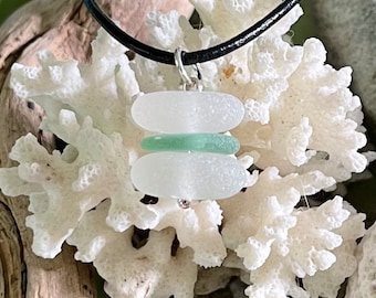 Sea glass jewelry-Teal Green and White sea glass Cairn stack