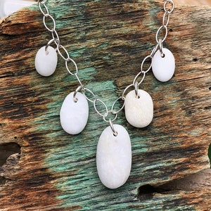 Beach stone necklace with  white maine beach stones
