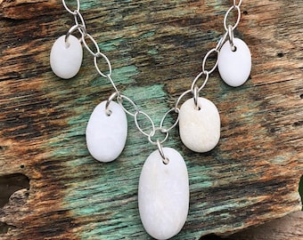 Beach stone necklace with  white maine beach stones