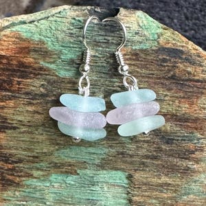 Sea glass jewelry- Aqua blue, Purple and Sea foam green Sea glass earrings