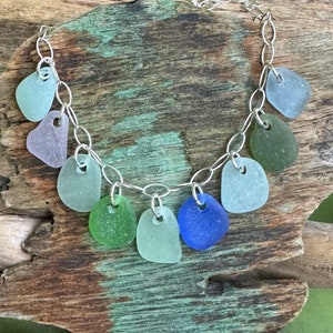 Sea glass necklace with 9 pieces of sea glass