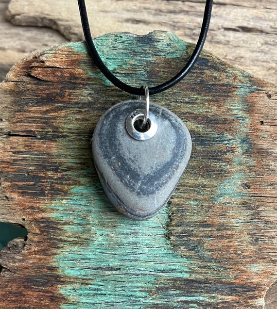 Beach Stone Jewelry Striped Beach Stone Set With Sterling Silver Grommet. Etsy Canada