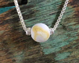 Genuine Sea glass Jewelry- White and Yellow Sea glass marble necklace