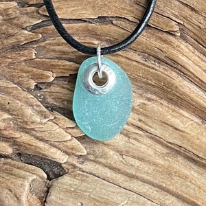 Sea glass jewelry- Dark Aqua Blue sea glass set with a sterling silver grommet