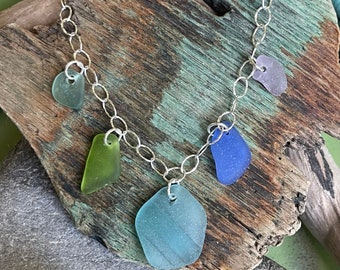 Sea glass necklace with 5 pieces of sea glass