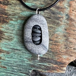 Beach stone jewelry- beach stone necklace with cairn stack